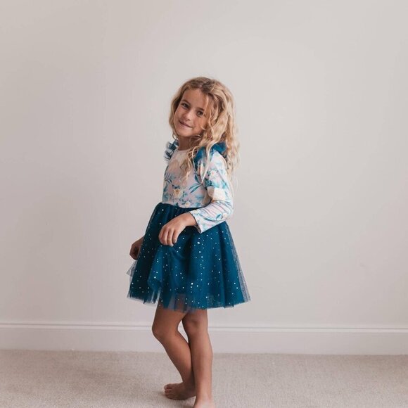 Blue Floral Print Sparkle Tulle Dress - Picture 8 of 10
